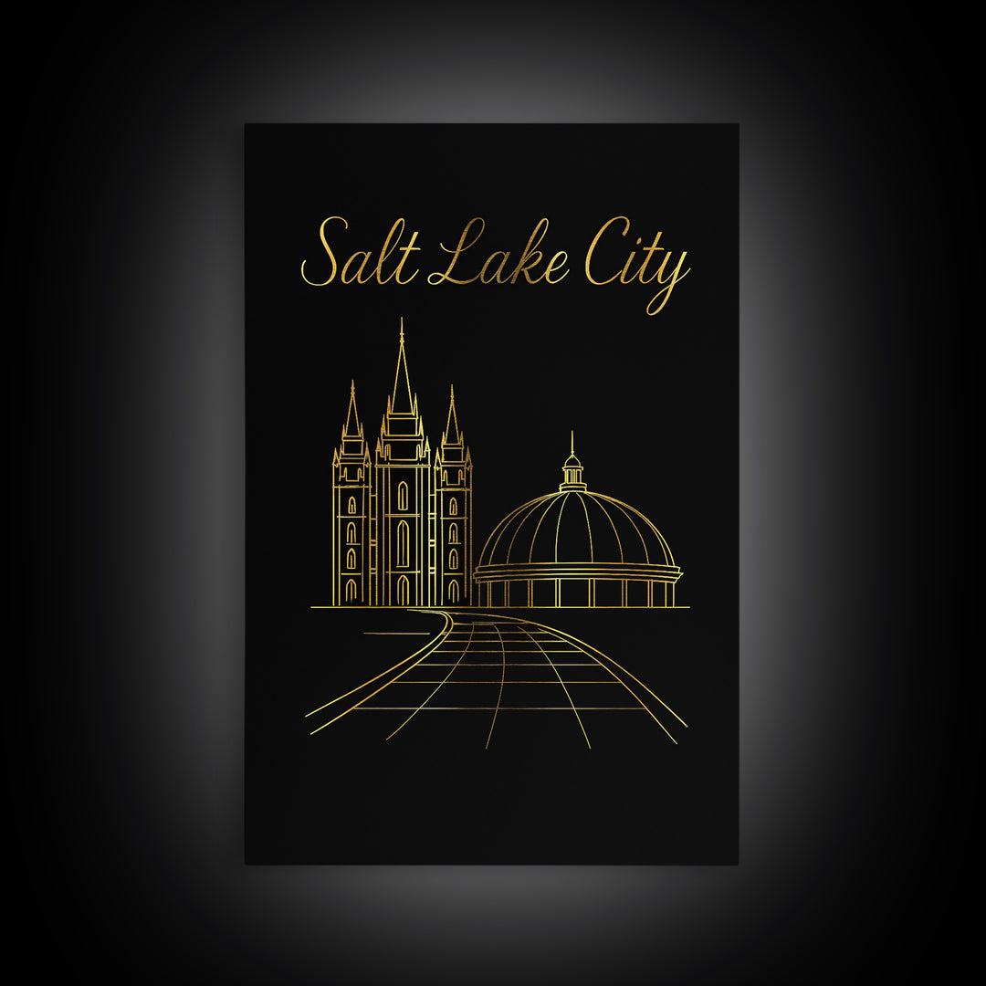 Salt Lake City Travel Poster, Canvas Print, Gold Outline Poster Art, Salt Lake City Wall Art, Modern Wall Decor, Travel Wall Decor