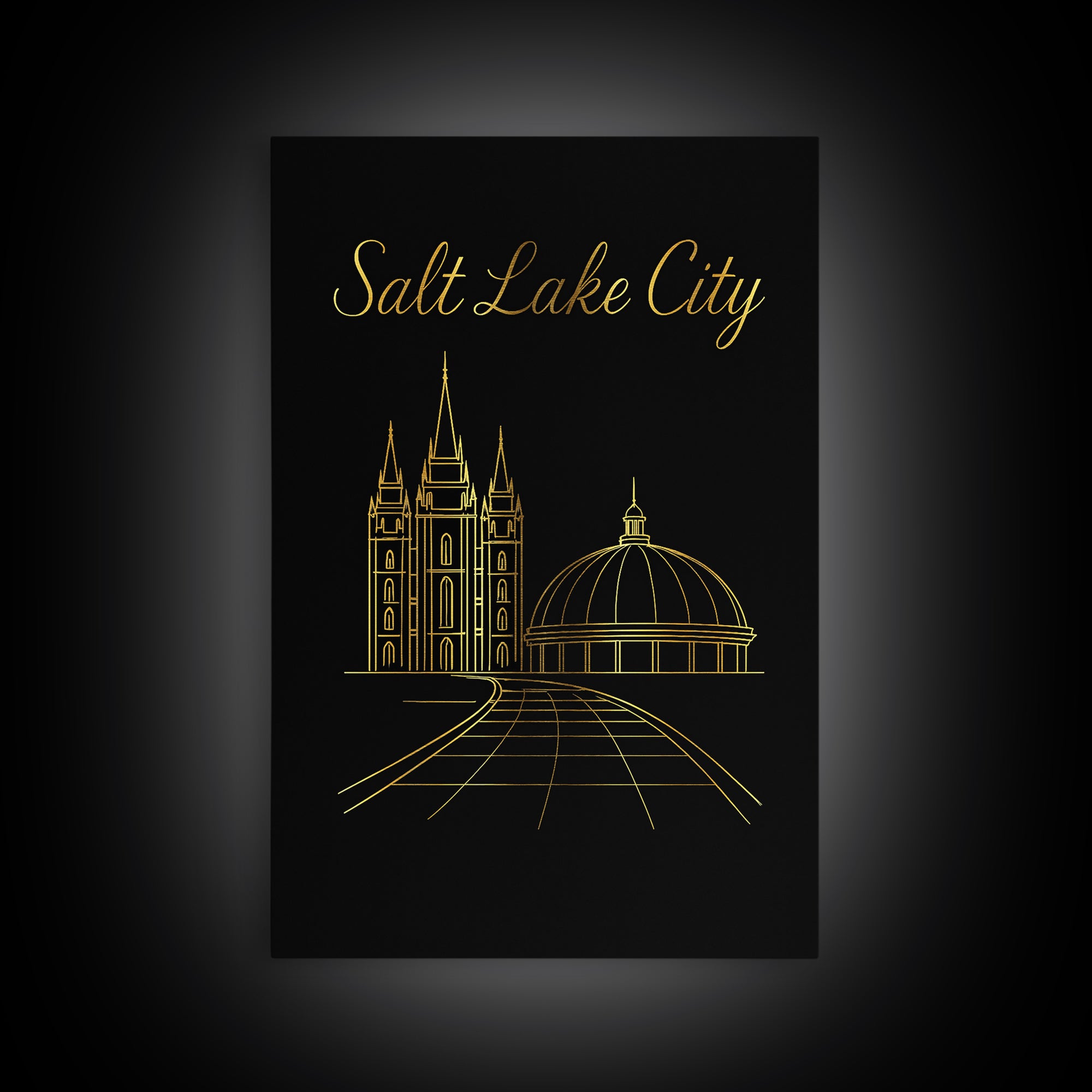 Salt Lake City Travel Poster, Canvas Print, Gold Outline Poster Art, Salt Lake City Wall Art, Modern Wall Decor, Travel Wall Decor