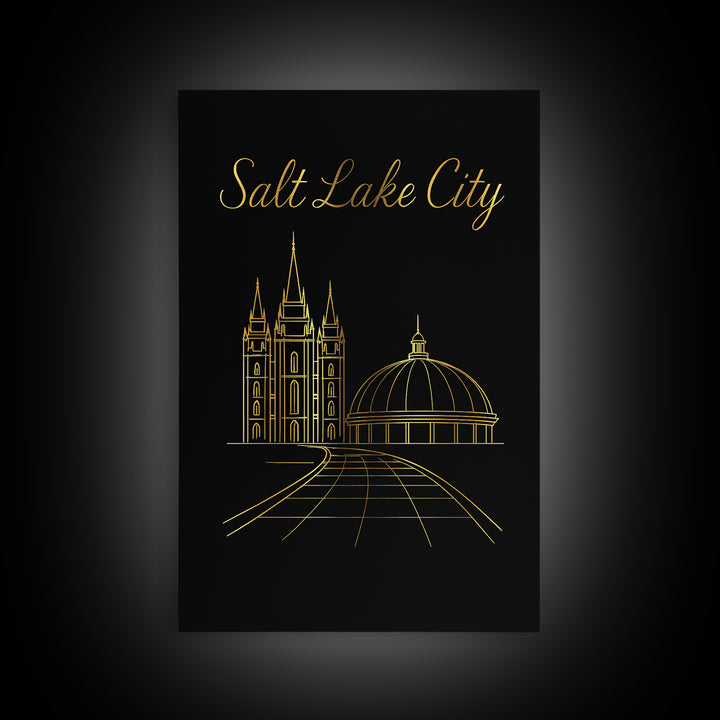 Salt Lake City Travel Poster, Canvas Print, Gold Outline Poster Art, Salt Lake City Wall Art, Modern Wall Decor, Travel Wall Decor