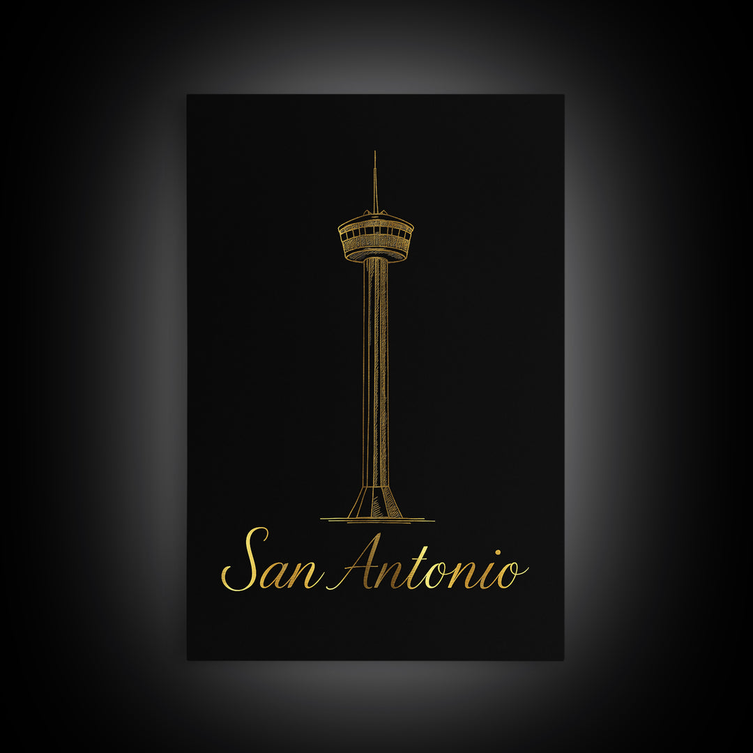 San Antonio Travel Poster, Framed Canvas Print, Black Gold Minimalist Art, San Antonio Wall Art, Eclectic Wall Decor, Travel Poster Set