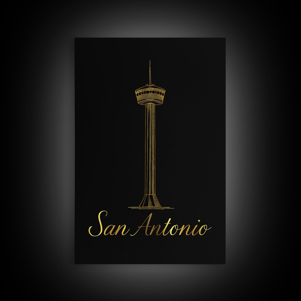 San Antonio Travel Poster, Framed Canvas Print, Black Gold Minimalist Art, San Antonio Wall Art, Eclectic Wall Decor, Travel Poster Set
