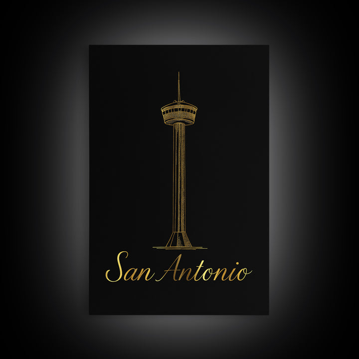 San Antonio Travel Poster, Framed Canvas Print, Black Gold Minimalist Art, San Antonio Wall Art, Eclectic Wall Decor, Travel Poster Set