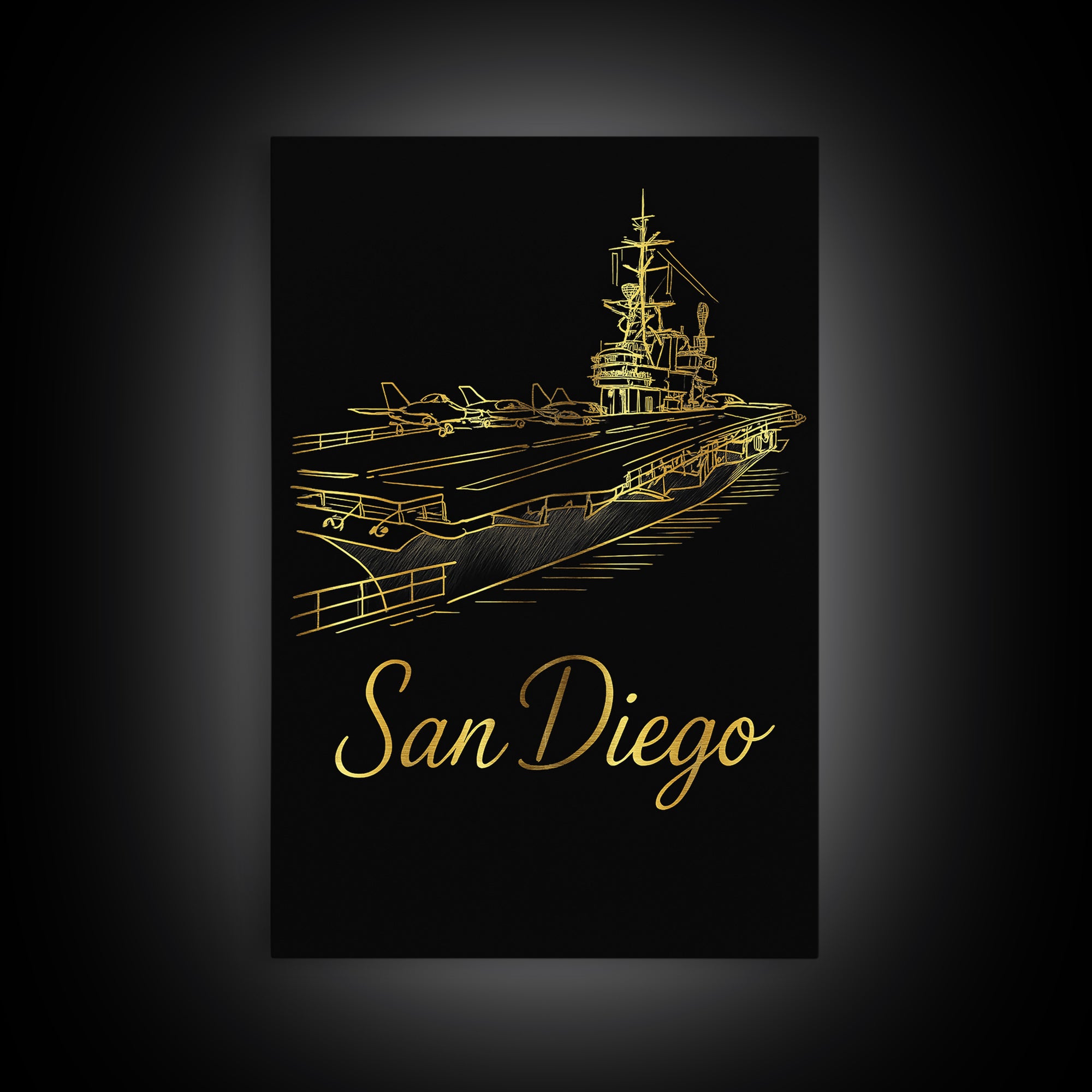San Diego Travel Poster, Canvas Print, Gold Outline Poster Art, San Diego Travel Art, Travel Poster Art, Travel Wall Art, Home Office Decor