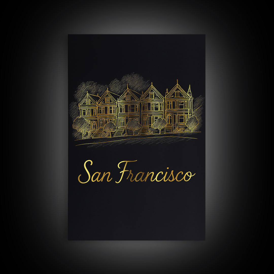 San Francisco California Travel Poster, Canvas Print, Dark Minimalist Wall Art, San Francisco Travel Art, Living Room Wall Art, Travel Gift