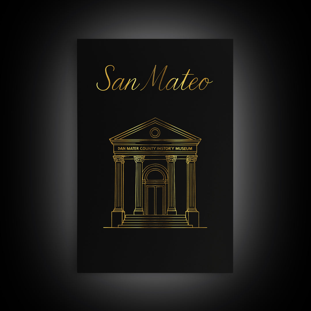 San Mateo Travel Poster, Canvas Print, Gold Outline Poster Art, San Mateo Travel Art, Travel Poster Art, Vintage City Art, Travel Prints