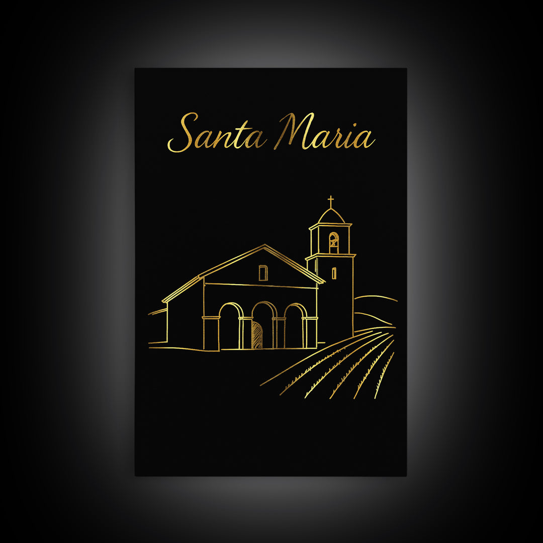Santa Maria Travel Poster, Canvas Print, Dark Minimalist Wall Art, Santa Maria Travel Art, Travel Wall Art, City Illustration, Design 2