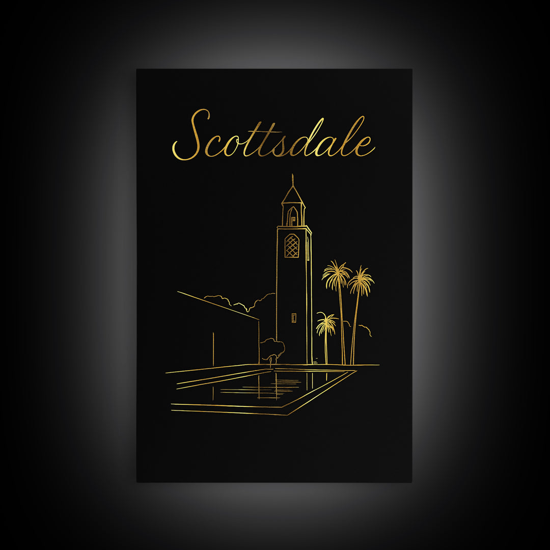 Scottsdale Travel Poster, Framed Canvas Print, Dark Minimalist Wall Art, Scottsdale Poster Print, Fine Art Print, Home Office Decor