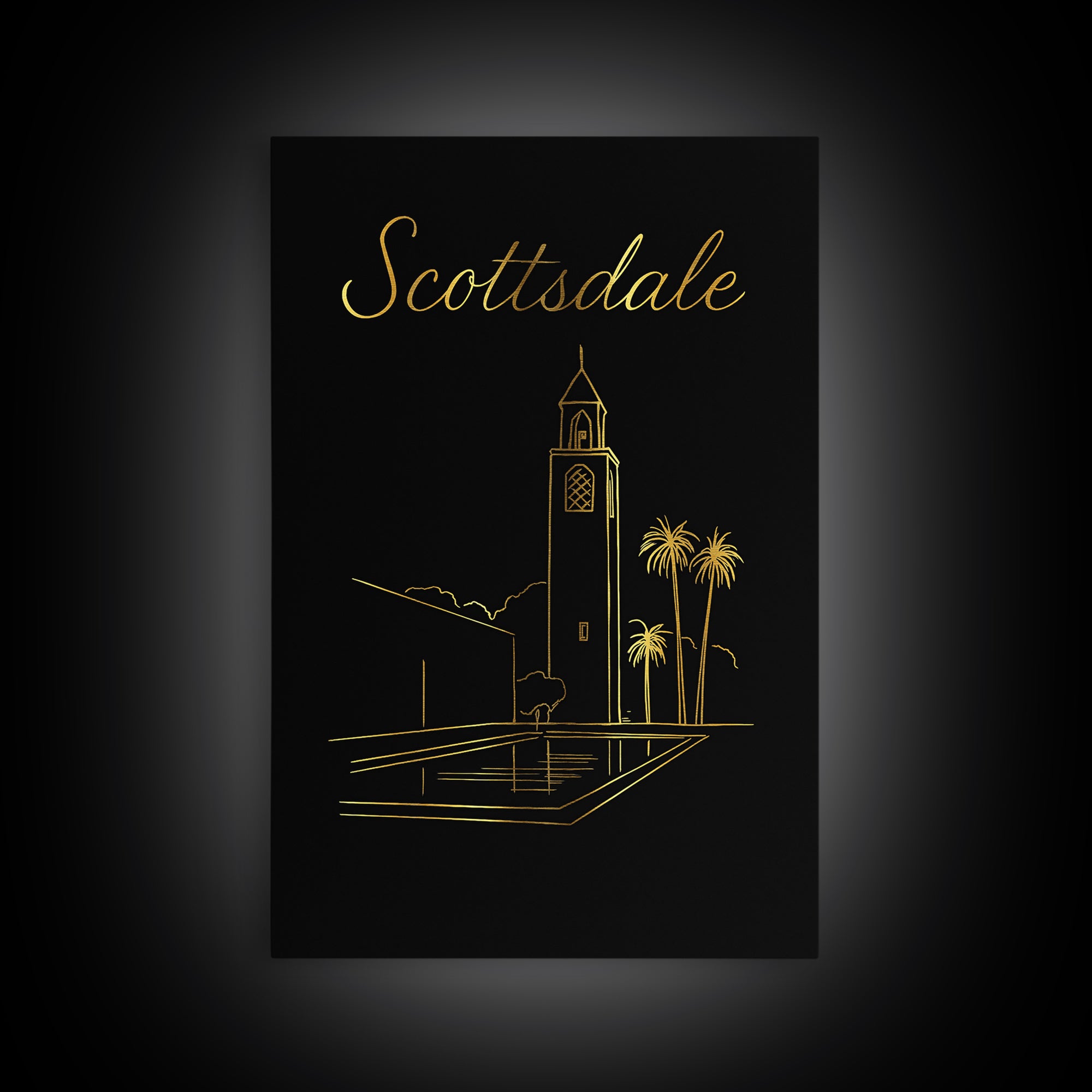 Scottsdale Travel Poster, Framed Canvas Print, Dark Minimalist Wall Art, Scottsdale Poster Print, Fine Art Print, Home Office Decor