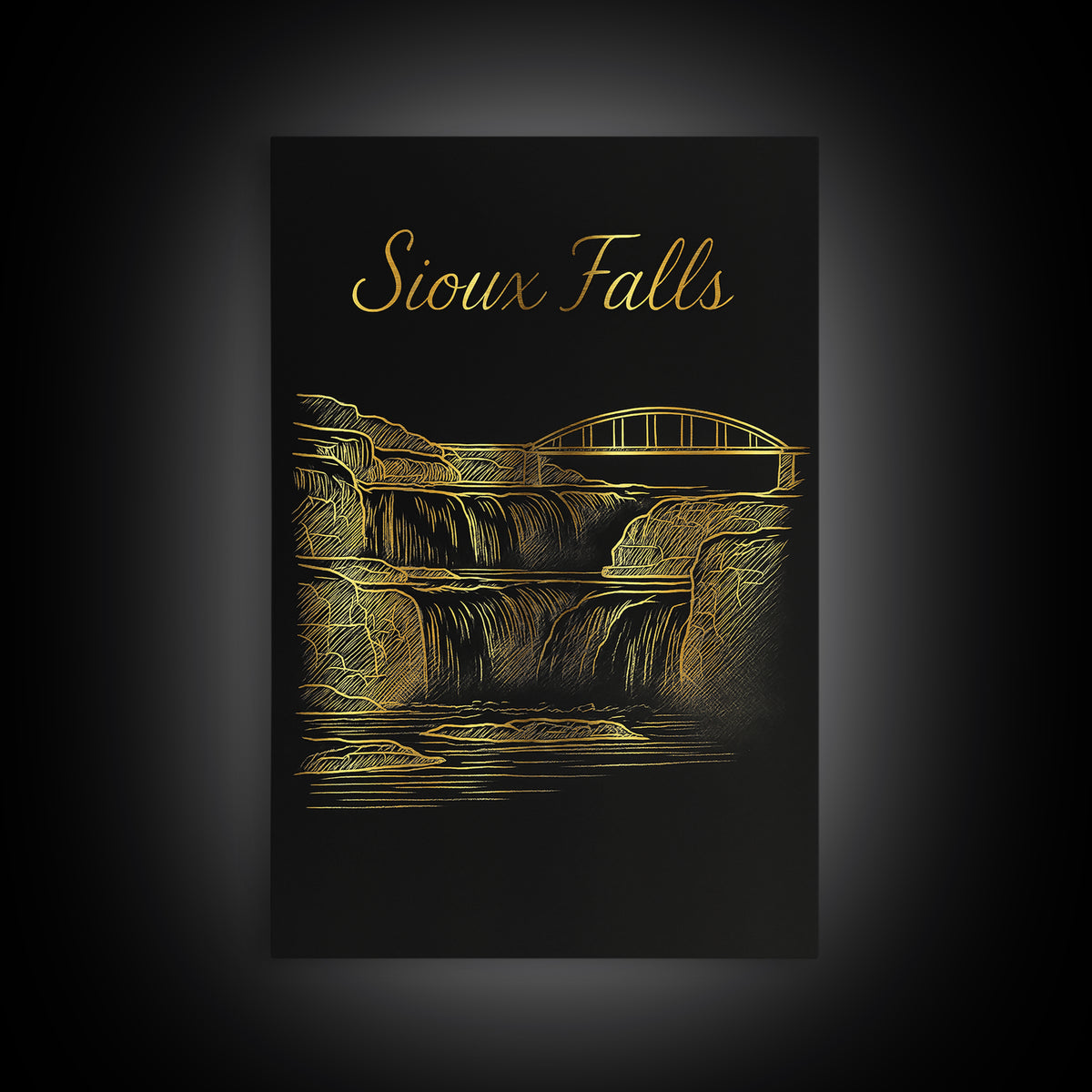 Sioux Falls South Dakota Travel Poster, Canvas Print, Black Gold Minimalist Art, Sioux Falls Travel Art, Home Office Decor, City Art Print