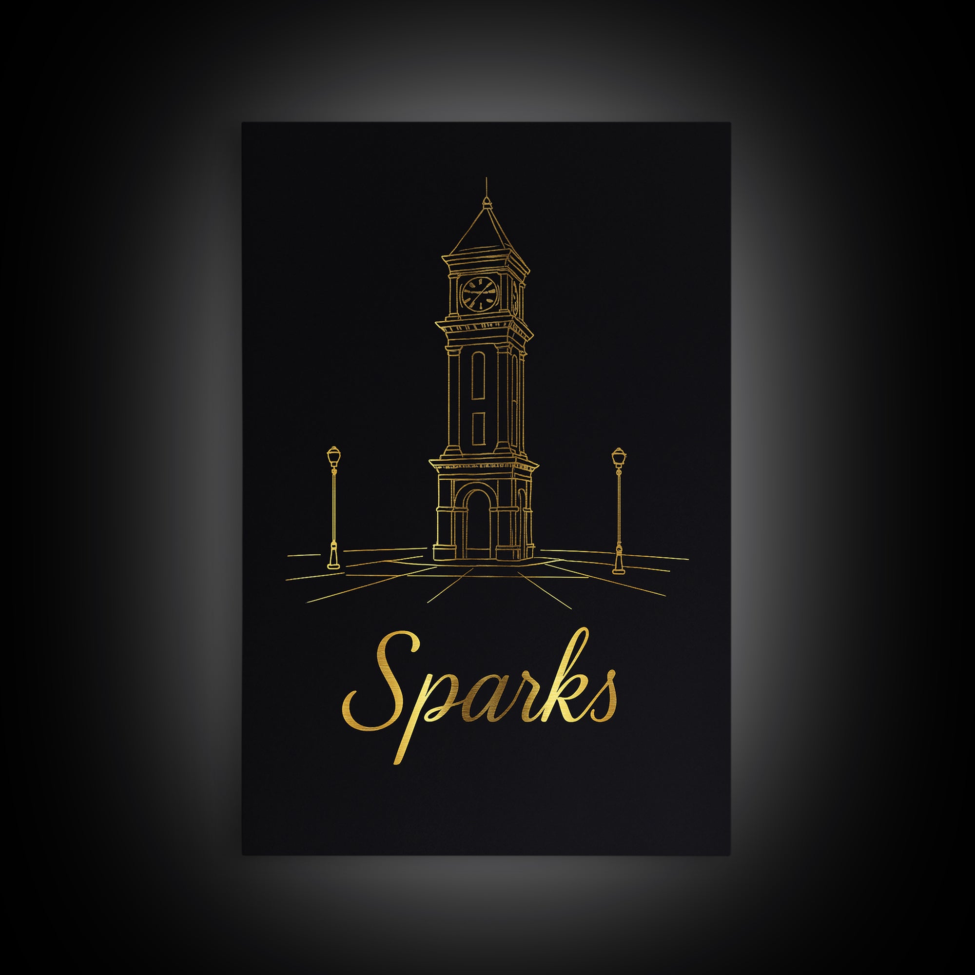 Sparks Nevada Travel Poster, Canvas Print, Gold Outline Poster Art, Sparks Wall Art, Wanderlust Decor, Travel Wall Decor, Retro Travel Print