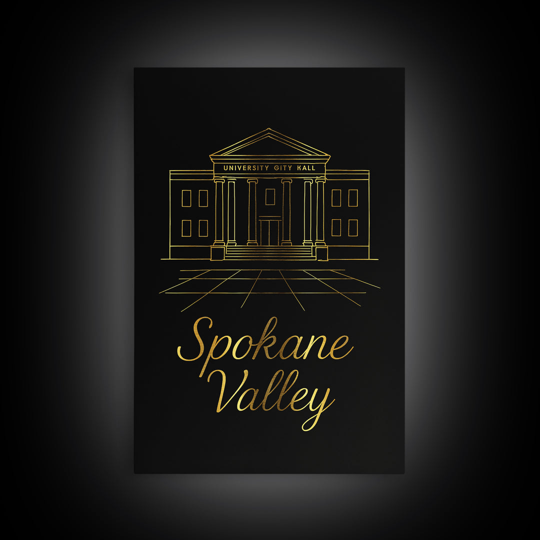 Spokane Valley Washington Travel Poster, Canvas Print, Dark Minimalist Wall Art, Spokane Valley Art Print, Travel Poster Art, Office Decor