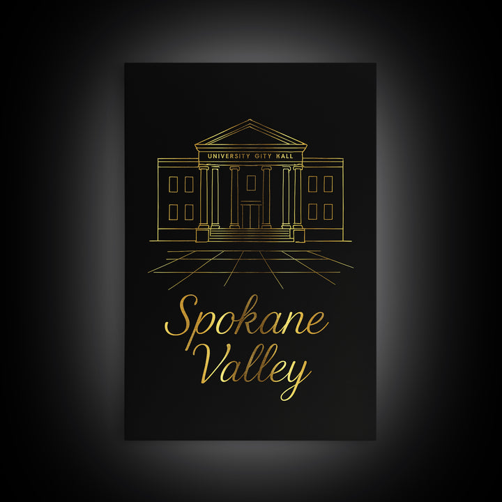 Spokane Valley Washington Travel Poster, Canvas Print, Dark Minimalist Wall Art, Spokane Valley Art Print, Travel Poster Art, Office Decor