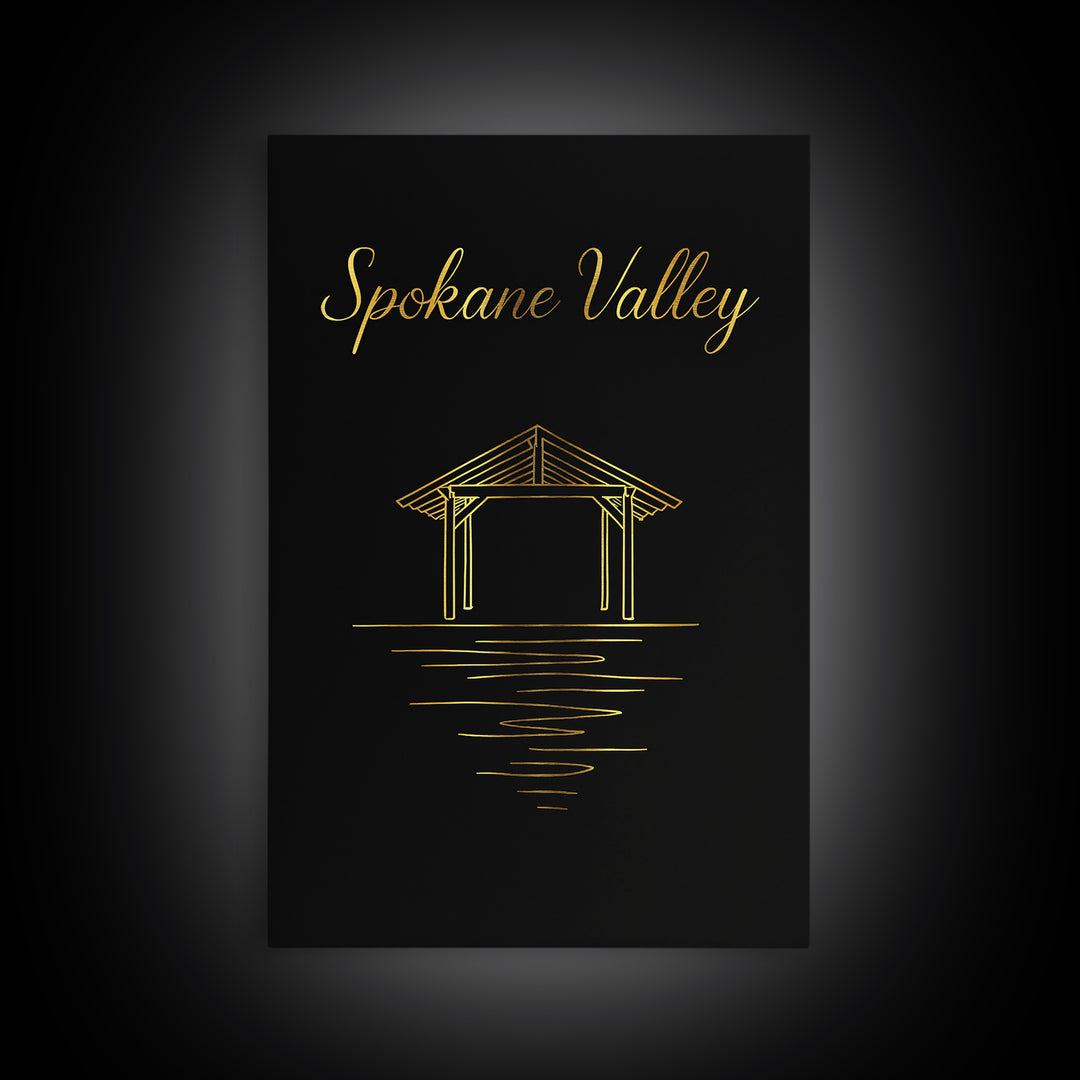 Spokane Valley Travel Poster, Canvas Print, Minimalist Gold Line Art, Spokane Valley Wall Art, City Travel Prints, Fine Art Print