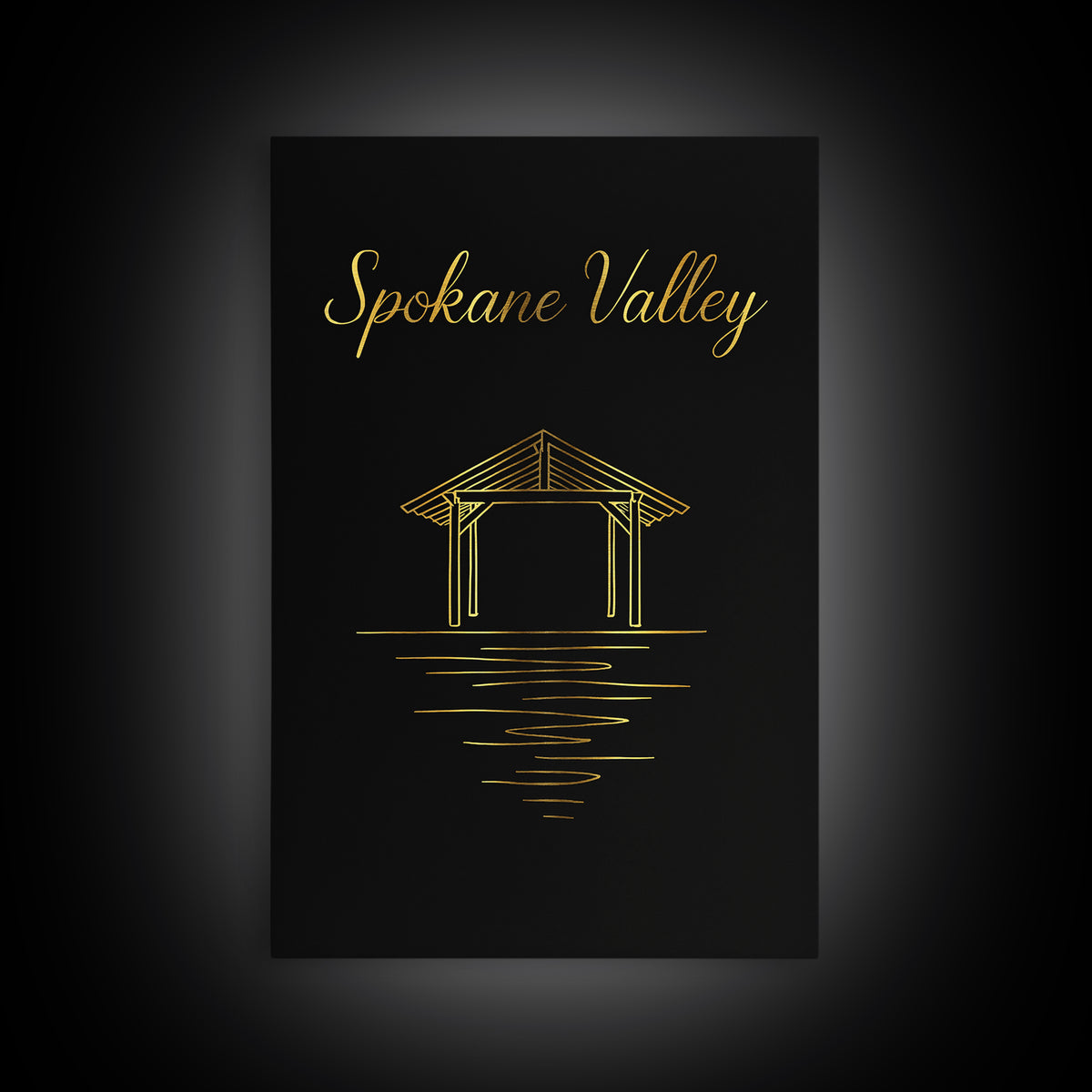 Spokane Valley Travel Poster, Canvas Print, Minimalist Gold Line Art, Spokane Valley Wall Art, City Travel Prints, Fine Art Print