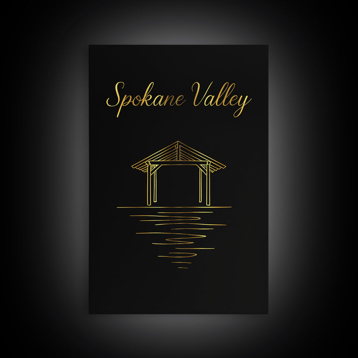 Spokane Valley Travel Poster, Canvas Print, Minimalist Gold Line Art, Spokane Valley Wall Art, City Travel Prints, Fine Art Print