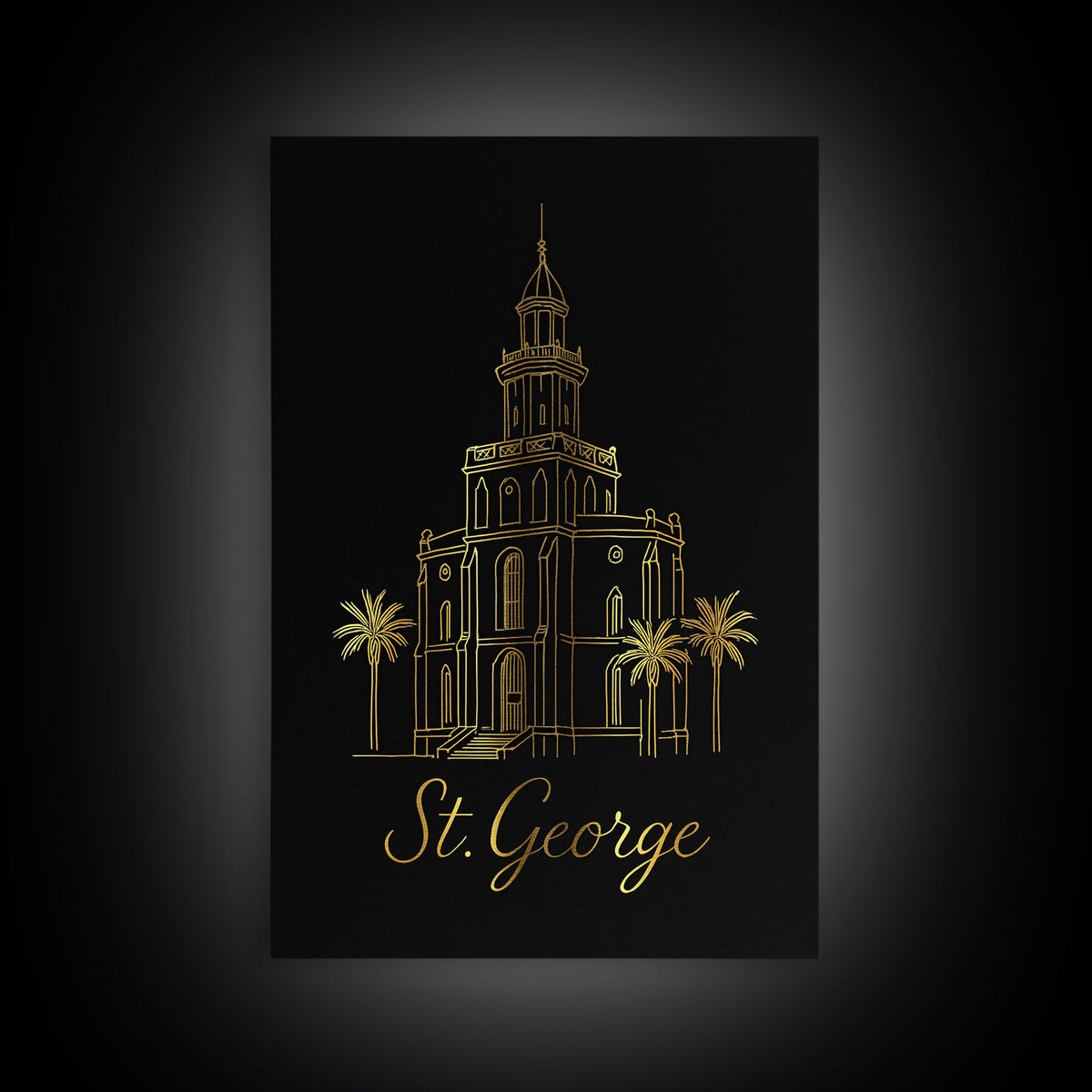 St George Utah Travel Poster, Framed Canvas Print, Gold Outline Poster Art, St George Art Print, Travel Poster Set, City Travel Prints