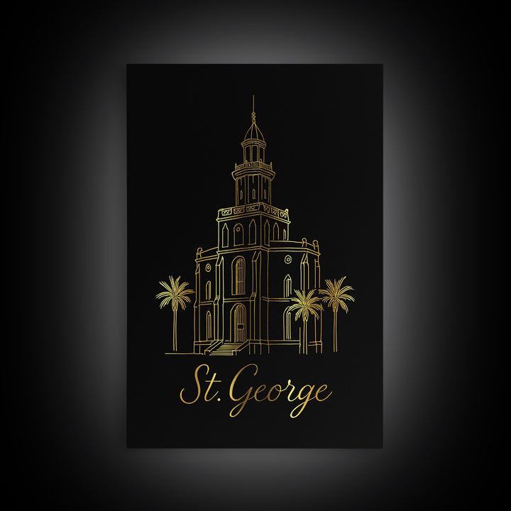 St George Utah Travel Poster, Framed Canvas Print, Gold Outline Poster Art, St George Art Print, Travel Poster Set, City Travel Prints