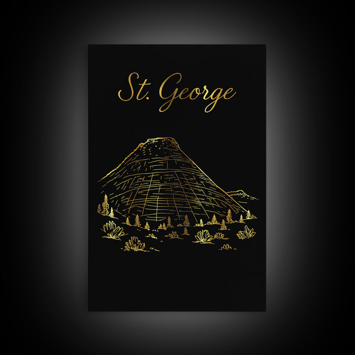 St George Travel Poster, Canvas Print, Black Gold Minimalist Art, St George Wall Art, City Travel Prints, Travel Art Print, Fine Art Print