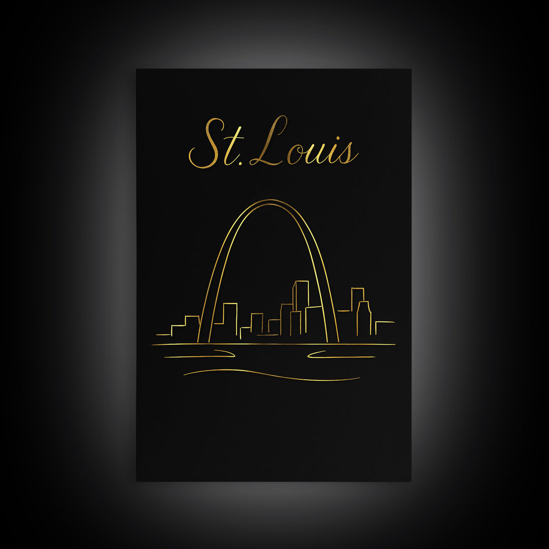 St Louis Travel Poster, Canvas Print, Dark Minimalist Wall Art, St Louis Art Print, Home Office Decor, City Illustration, Wanderlust Decor