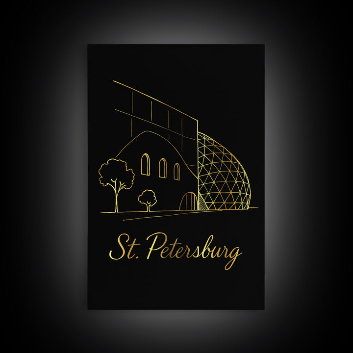 St Petersburg Travel Poster, Canvas Print, Black Gold Minimalist Art, St Petersburg City Art, Eclectic Wall Decor, Wanderlust Decor