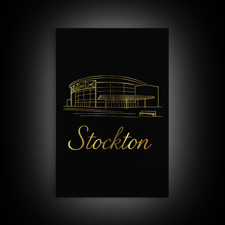 Stockton Travel Poster, Canvas Print, Black Gold Minimalist Art, Stockton Poster Print, Wanderlust Decor, Modern Wall Decor, Wall Art