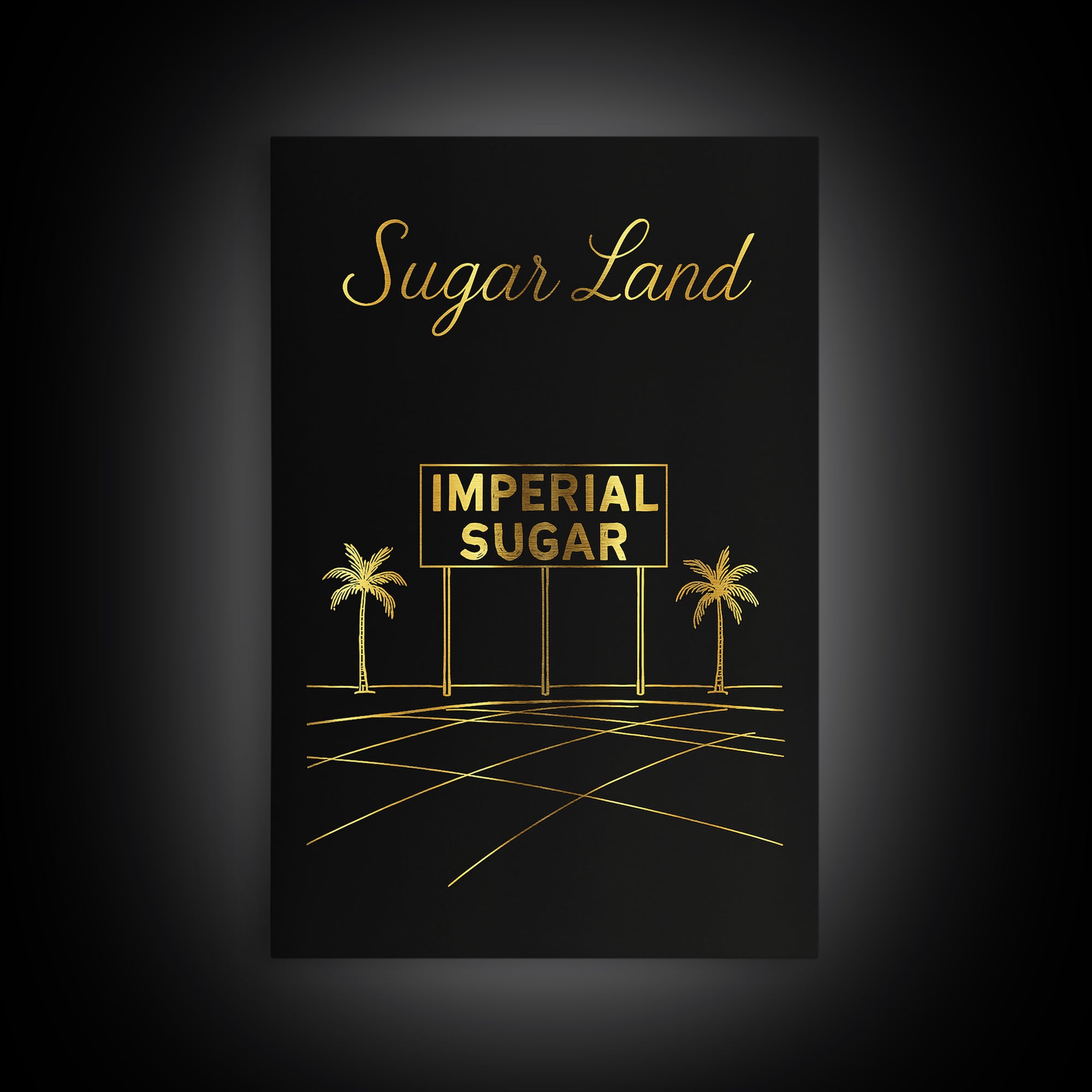 Sugar Land Texas Travel Poster, Canvas Print, Minimalist Gold Line Art, Sugar Land Art Print, Wanderlust Decor, Mid Century Wall Art