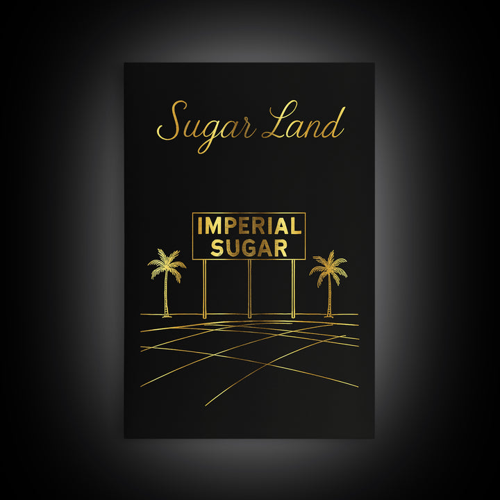 Sugar Land Texas Travel Poster, Canvas Print, Minimalist Gold Line Art, Sugar Land Art Print, Wanderlust Decor, Mid Century Wall Art