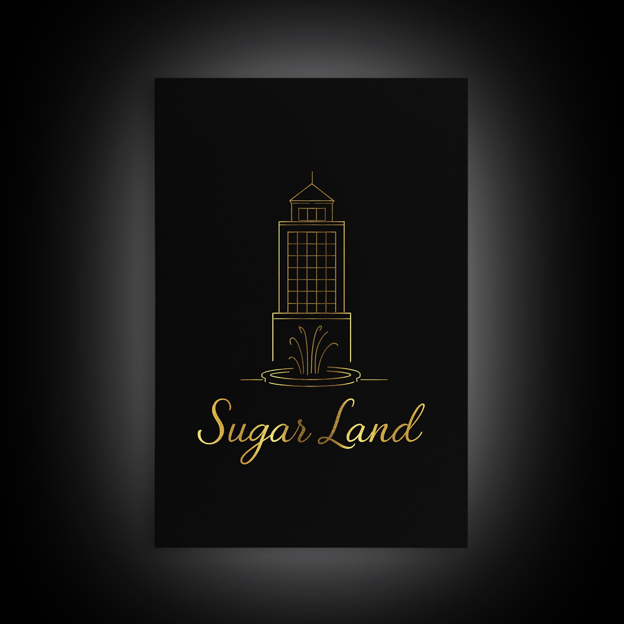 Sugar Land Travel Poster, Canvas Print, Gold Outline Poster Art, Sugar Land Poster Print, Retro Travel Print, Travel Poster Art