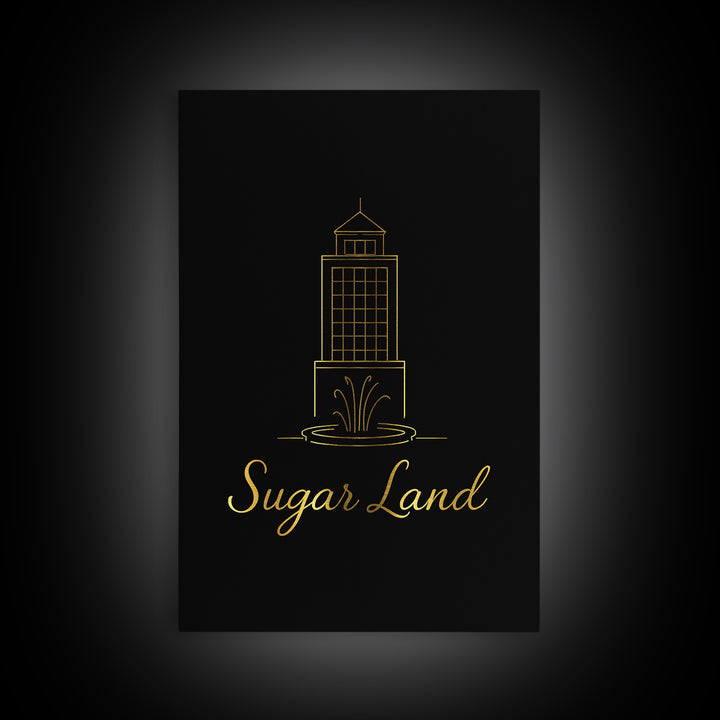 Sugar Land Travel Poster, Canvas Print, Gold Outline Poster Art, Sugar Land Poster Print, Retro Travel Print, Travel Poster Art