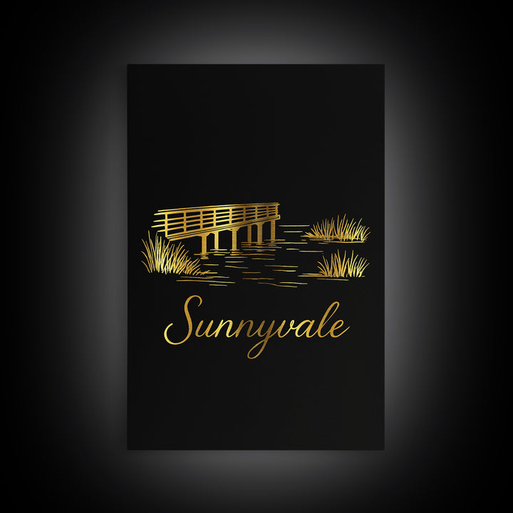 Sunnyvale Travel Poster, Canvas Print, Gold Outline Poster Art, Sunnyvale Poster Print, Travel Art Print, City Art Print, Home Office Decor