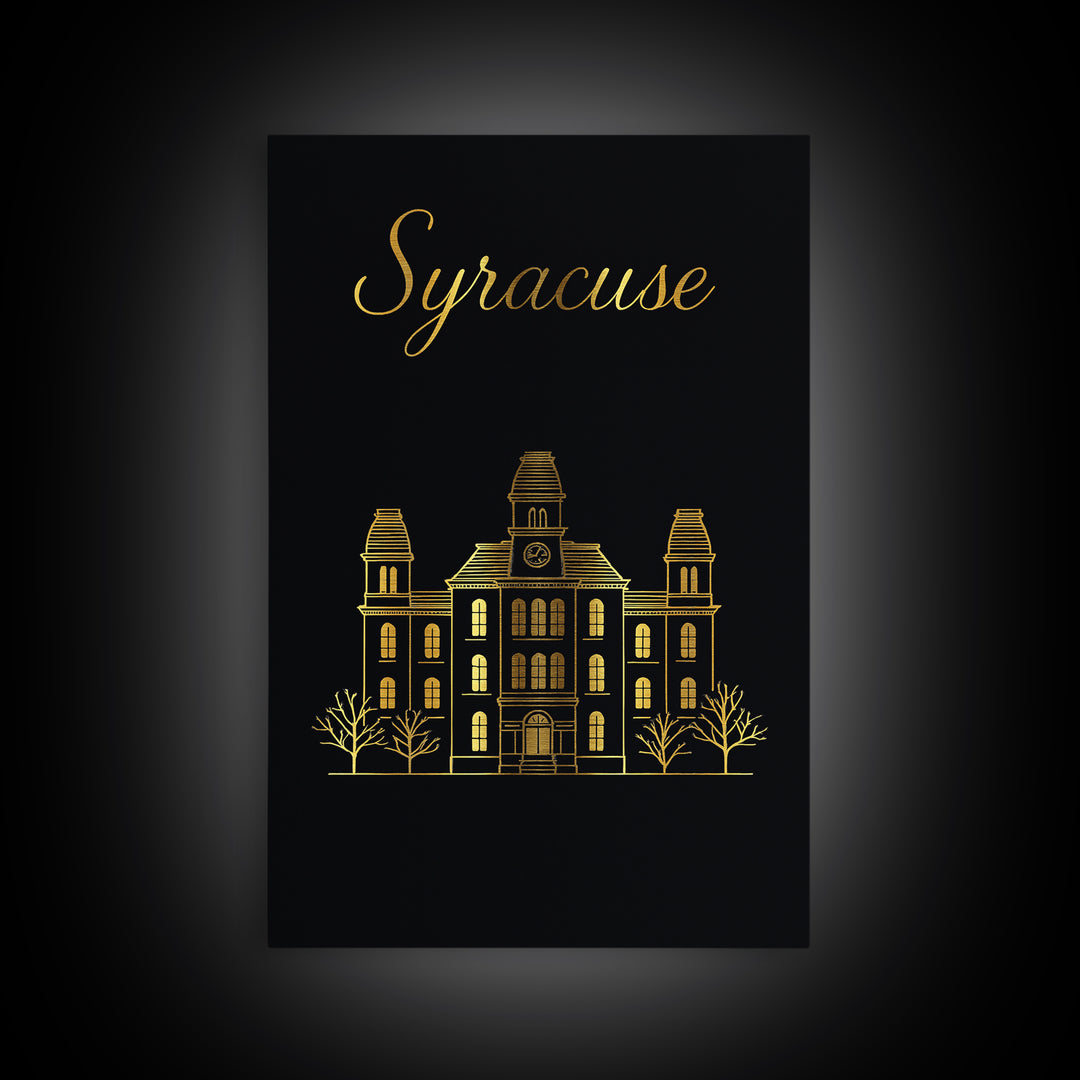 Syracuse Travel Poster, Framed Canvas Print, Dark Minimalist Wall Art, Syracuse Travel Art, City Art Print, Travel Wall Decor, Design 2