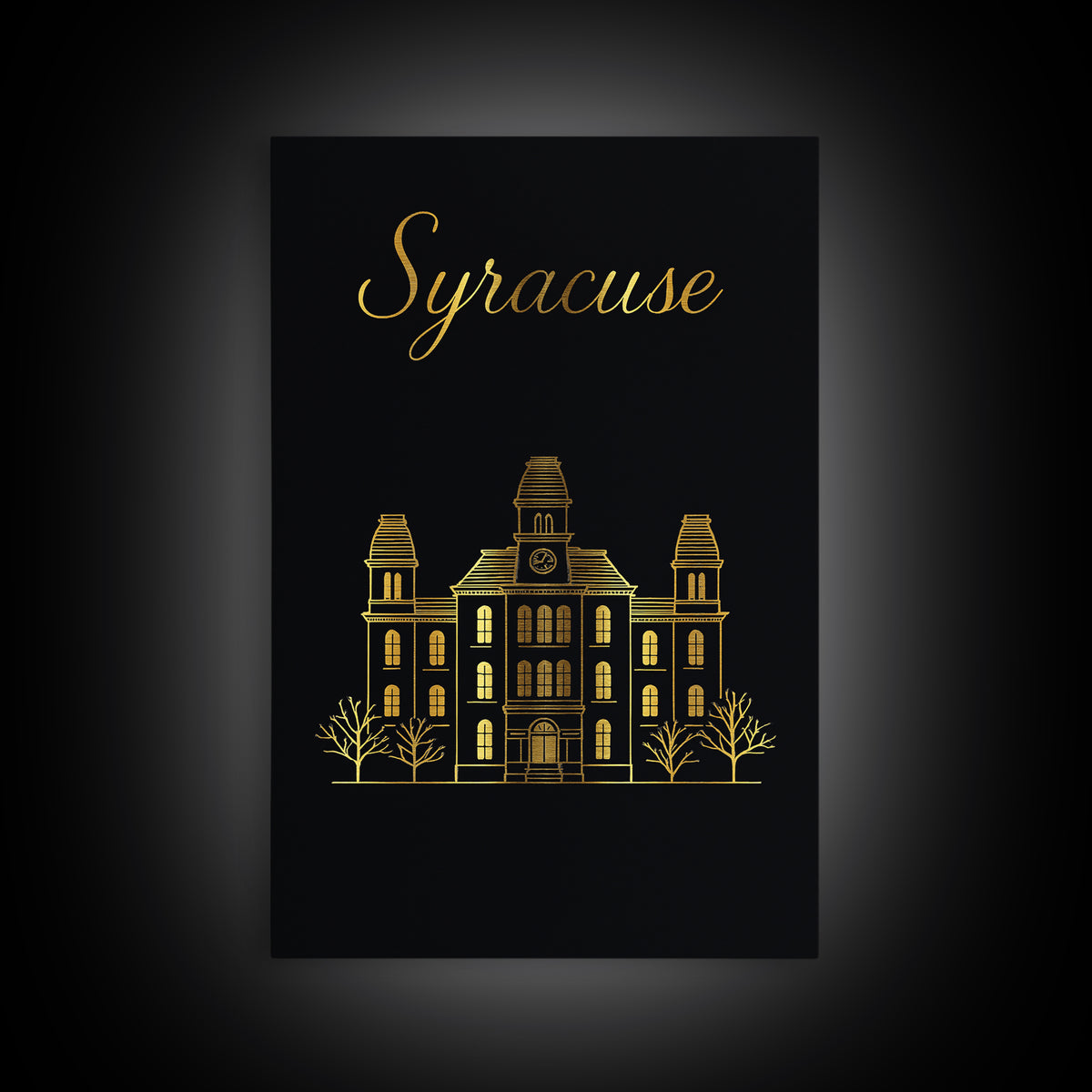 Syracuse Travel Poster, Framed Canvas Print, Dark Minimalist Wall Art, Syracuse Travel Art, City Art Print, Travel Wall Decor, Design 2