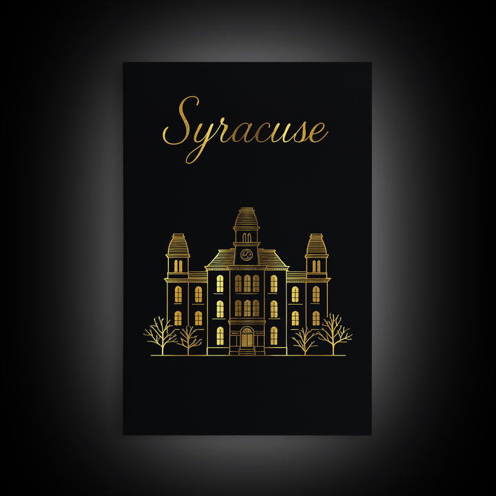 Syracuse Travel Poster, Framed Canvas Print, Dark Minimalist Wall Art, Syracuse Travel Art, City Art Print, Travel Wall Decor, Design 2