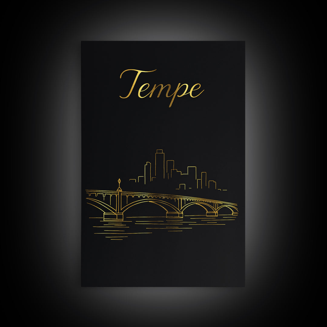 Tempe Arizona Travel Poster, Canvas Print, Gold Outline Poster Art, Tempe Art Print, Wanderlust Decor, Travel Poster Set, Home Office Decor