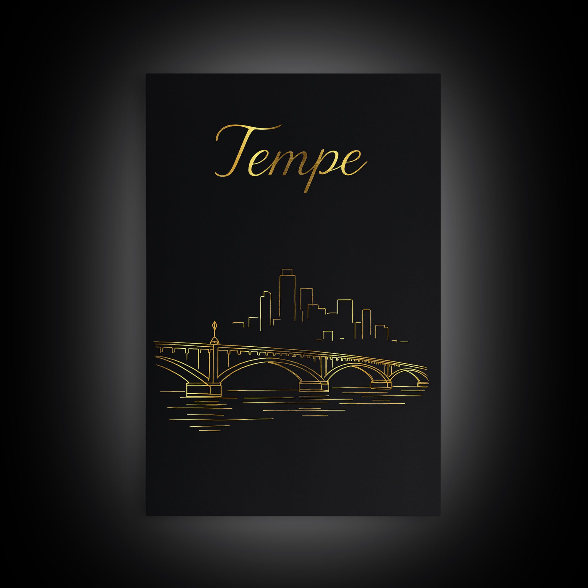Tempe Arizona Travel Poster, Canvas Print, Gold Outline Poster Art, Tempe Art Print, Wanderlust Decor, Travel Poster Set, Home Office Decor