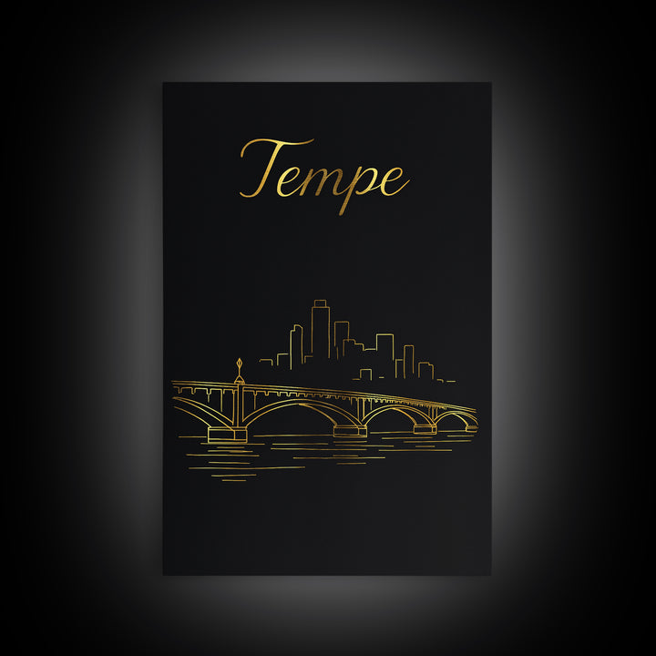 Tempe Arizona Travel Poster, Canvas Print, Gold Outline Poster Art, Tempe Art Print, Wanderlust Decor, Travel Poster Set, Home Office Decor