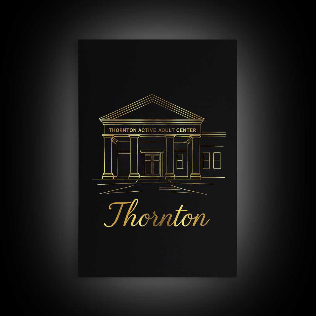 Thornton Travel Poster, Framed Canvas Print, Black Gold Minimalist Art, Thornton Art Print, City Travel Prints, City Art Print