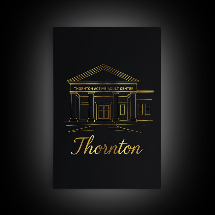 Thornton Travel Poster, Framed Canvas Print, Black Gold Minimalist Art, Thornton Art Print, City Travel Prints, City Art Print