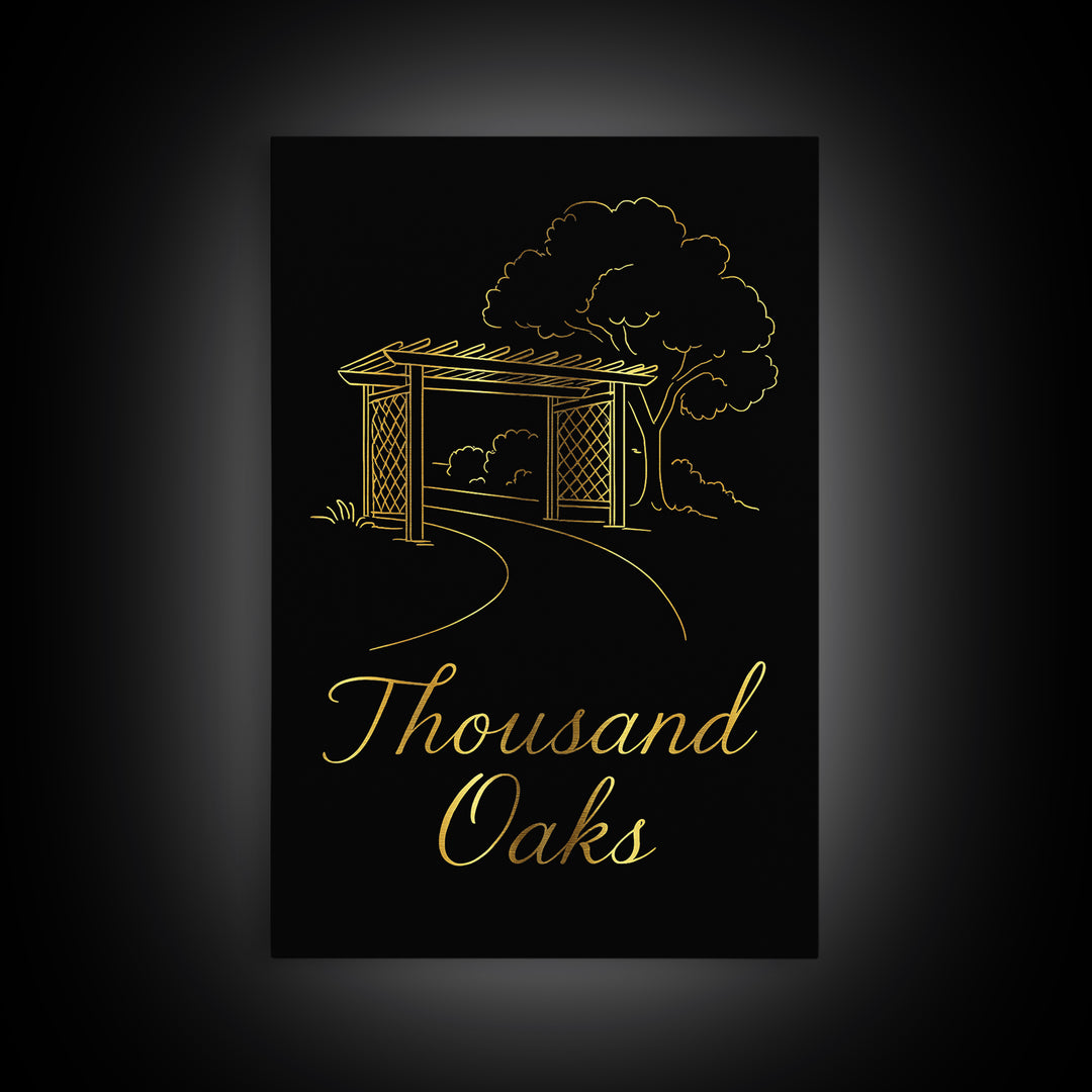 Thousand Oaks California Travel Poster, Canvas Print, Minimalist Gold Line Art, Thousand Oaks City Art, Fine Art Print, Travel Wall Decor