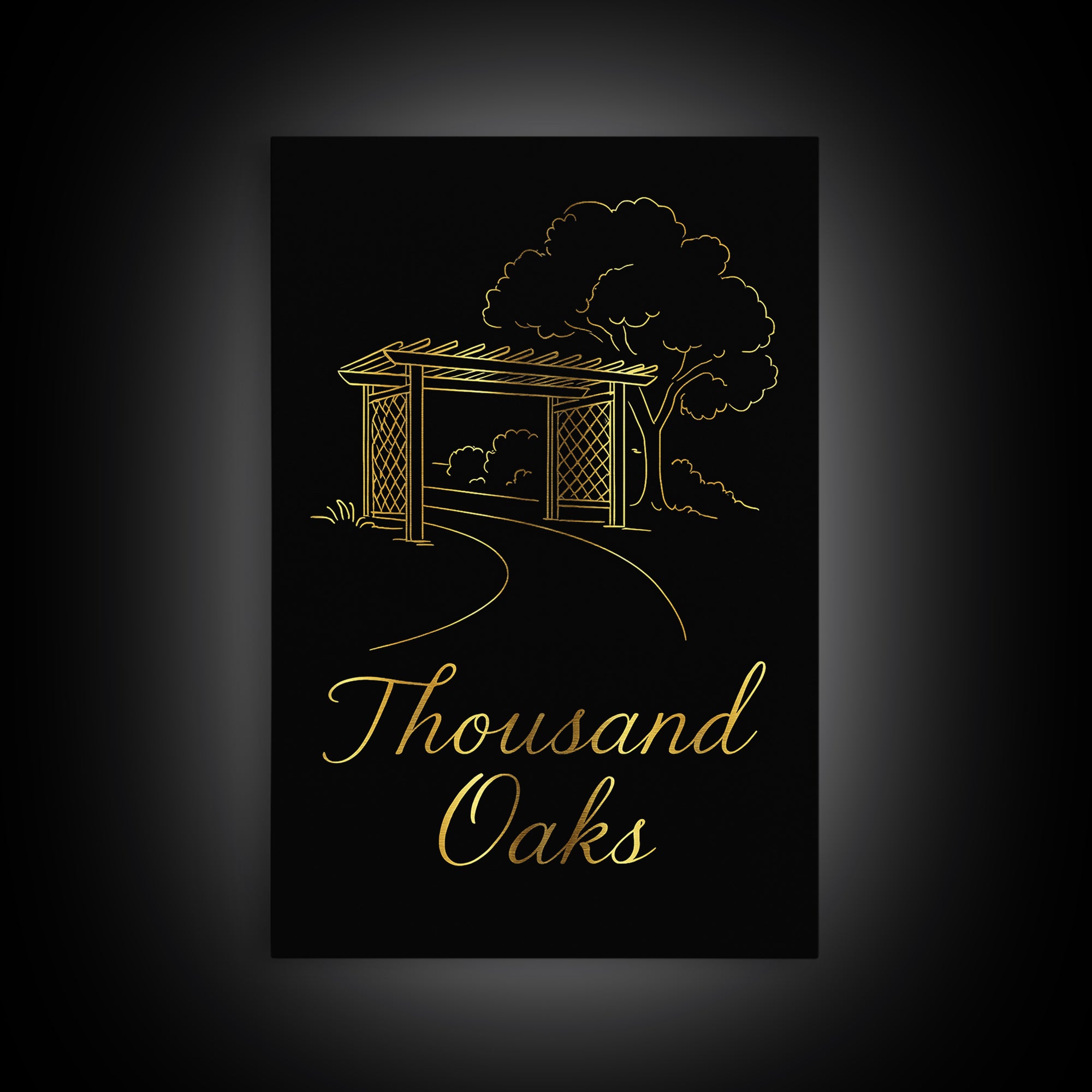 Thousand Oaks California Travel Poster, Canvas Print, Minimalist Gold Line Art, Thousand Oaks City Art, Fine Art Print, Travel Wall Decor