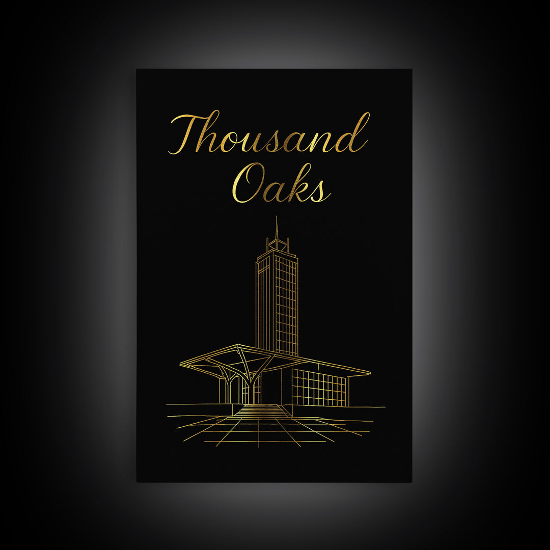 Thousand Oaks Travel Poster, Framed Canvas Print, Gold Outline Poster Art, Thousand Oaks Poster Print, Travel Poster Art, Fine Art Print