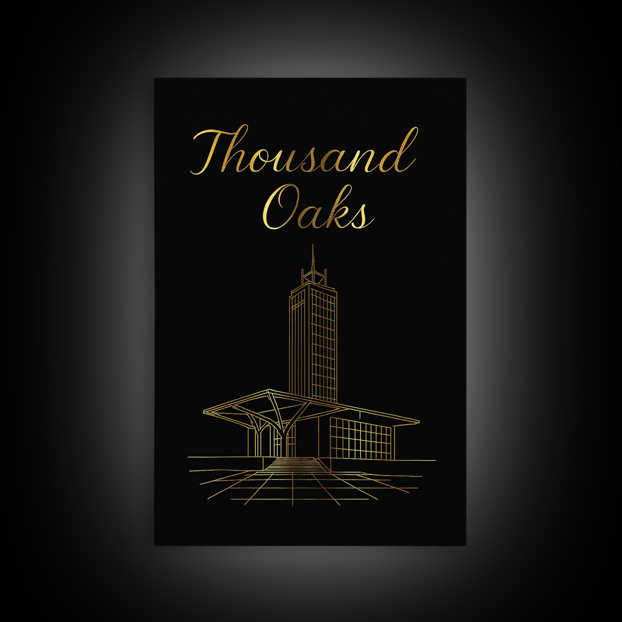 Thousand Oaks Travel Poster, Framed Canvas Print, Gold Outline Poster Art, Thousand Oaks Poster Print, Travel Poster Art, Fine Art Print