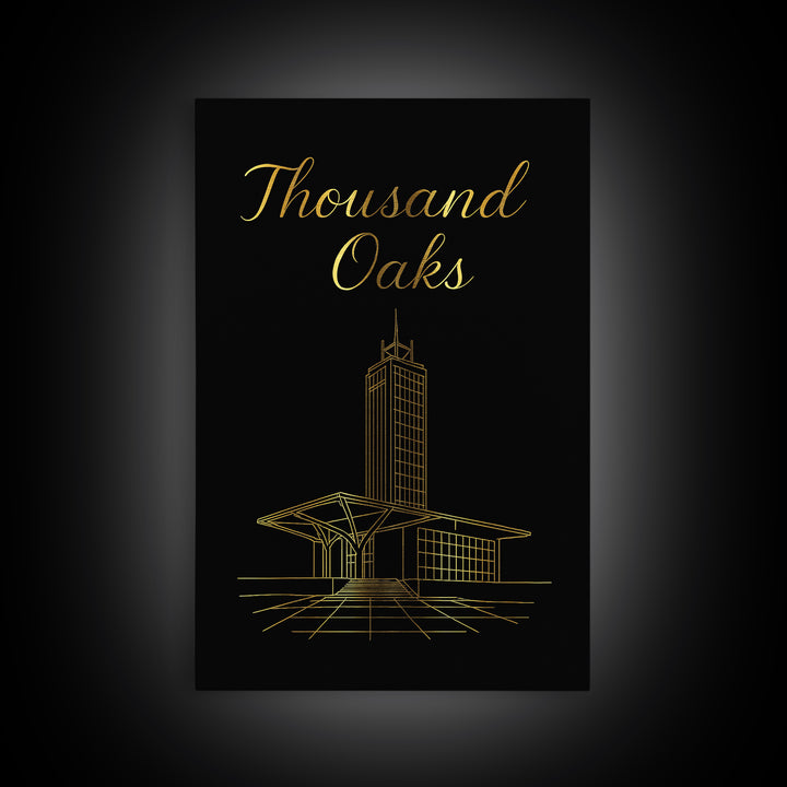 Thousand Oaks Travel Poster, Framed Canvas Print, Gold Outline Poster Art, Thousand Oaks Poster Print, Travel Poster Art, Fine Art Print