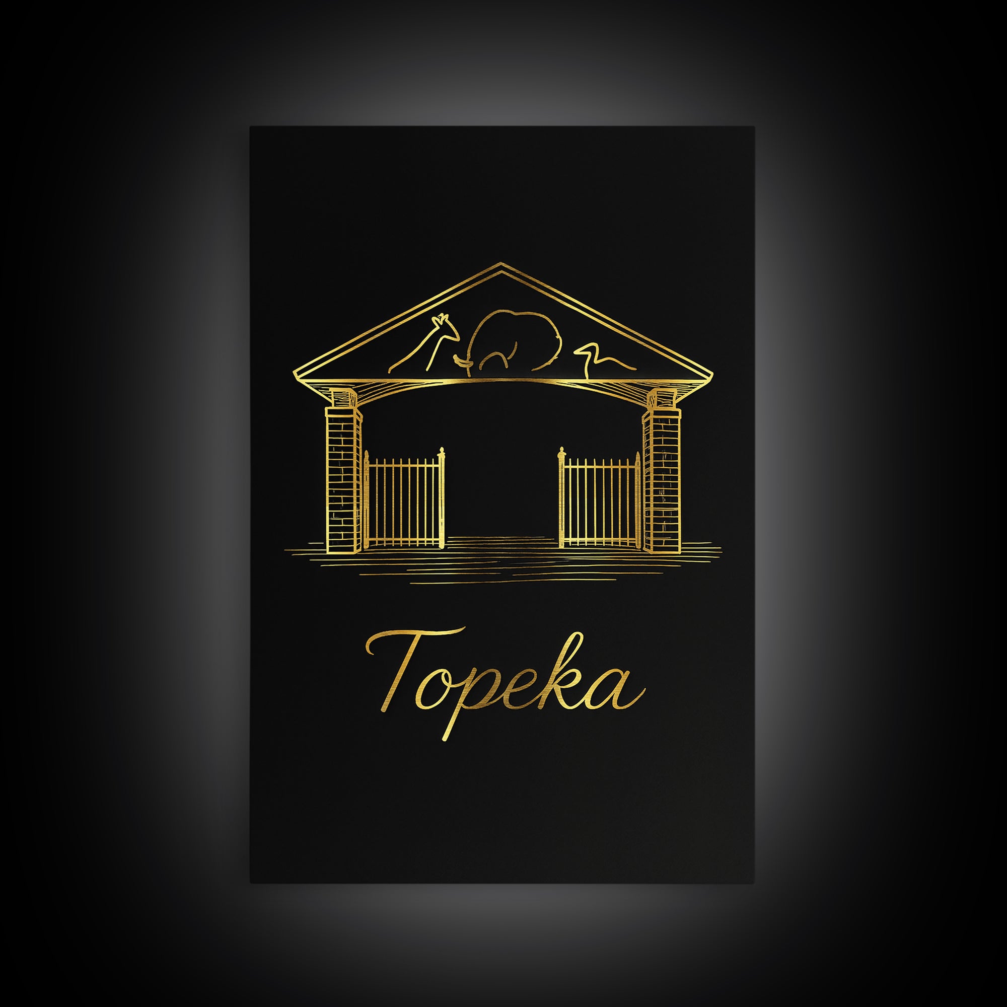 Topeka Travel Poster, Framed Canvas Print, Black Gold Minimalist Art, Topeka Art Print, City Illustration, Modern Wall Decor, Poster Art