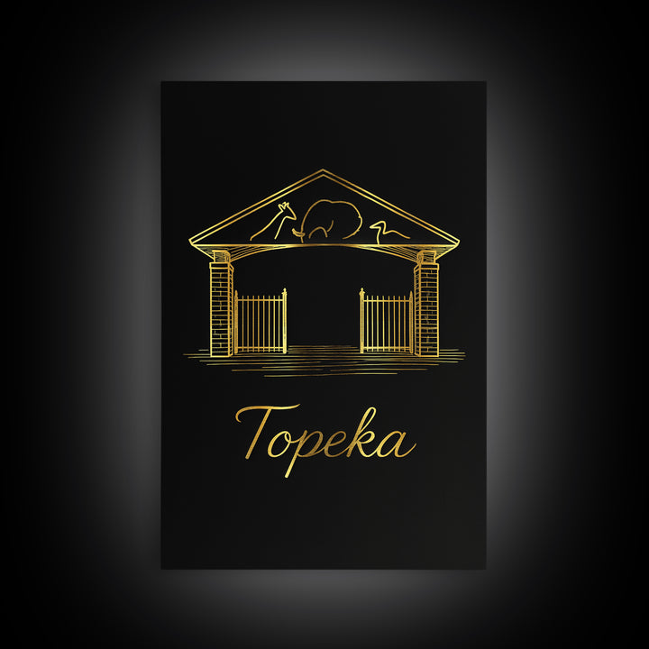 Topeka Travel Poster, Framed Canvas Print, Black Gold Minimalist Art, Topeka Art Print, City Illustration, Modern Wall Decor, Poster Art
