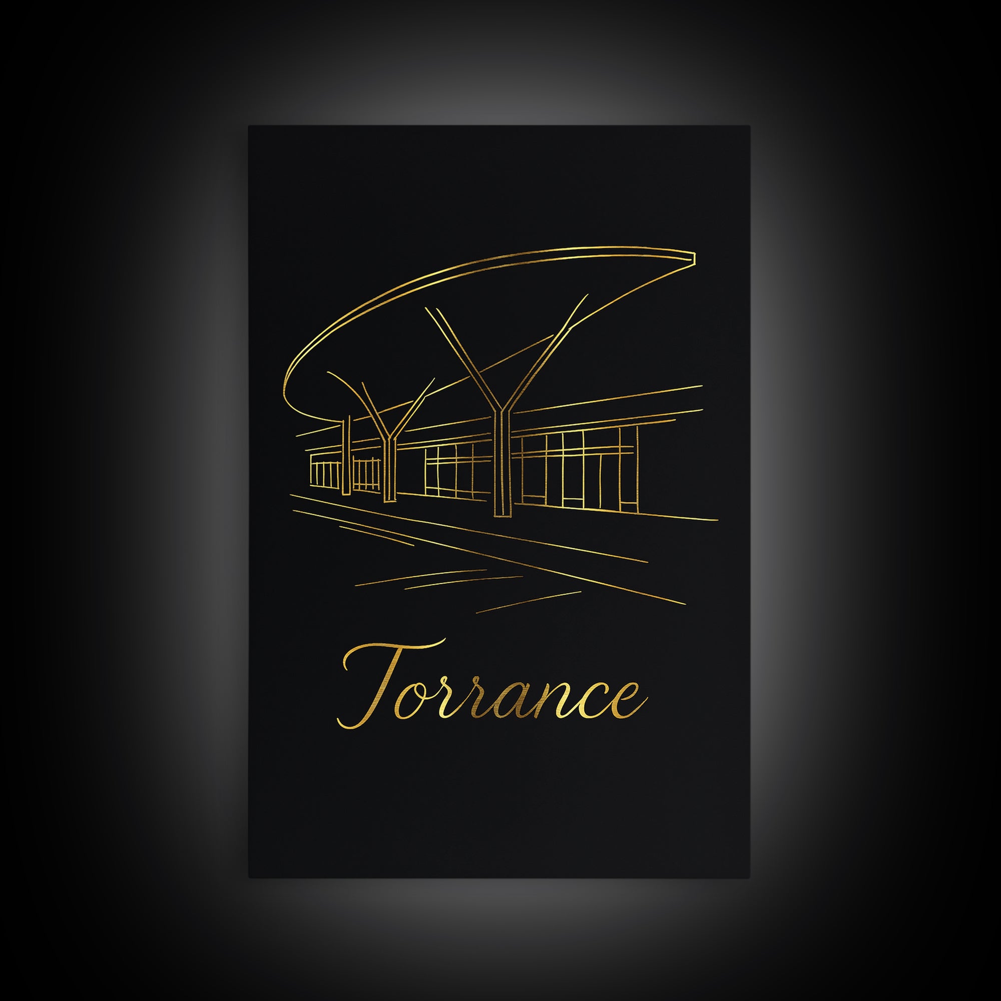 Torrance California Travel Poster, Canvas Print, Minimalist Gold Line Art, Torrance Wall Art, Poster Art, City Travel Prints, Travel Art