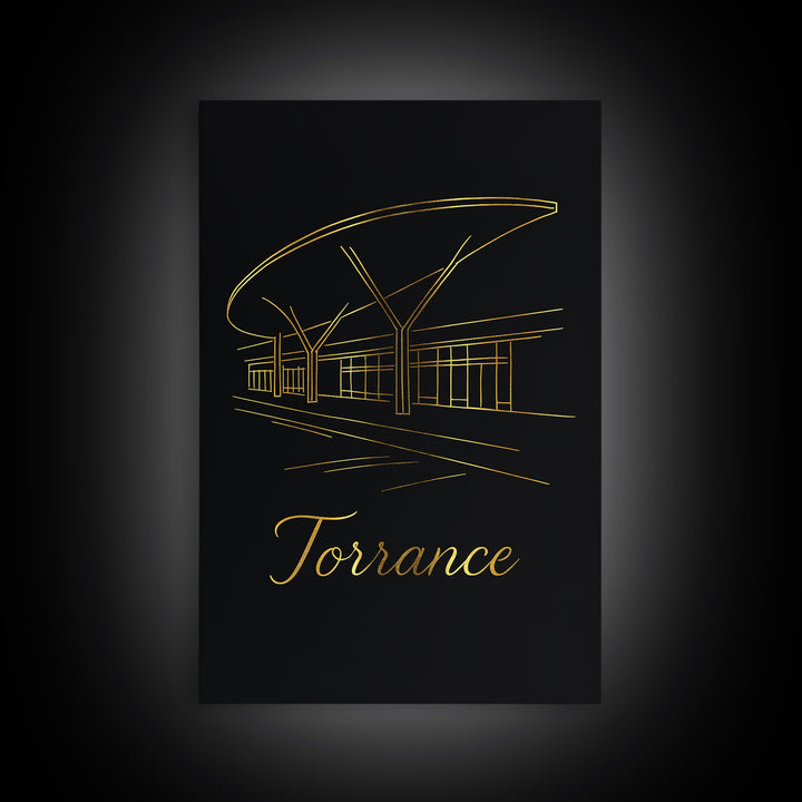Torrance California Travel Poster, Canvas Print, Minimalist Gold Line Art, Torrance Wall Art, Poster Art, City Travel Prints, Travel Art