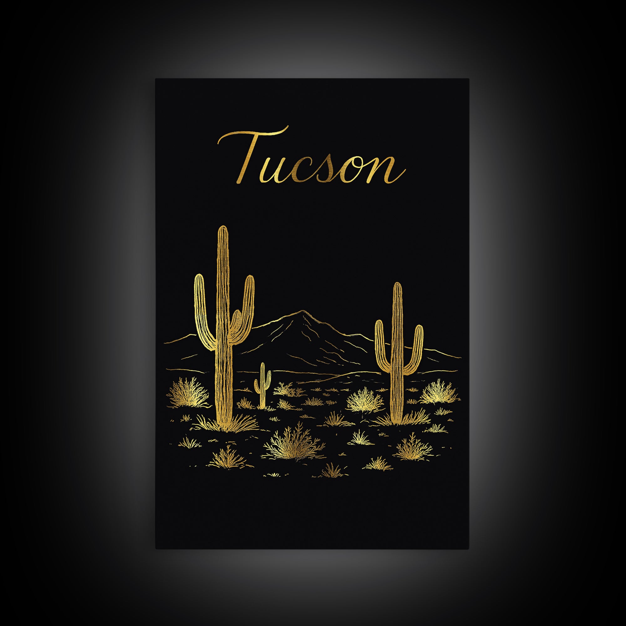 Tucson Arizona Travel Poster, Canvas Print, Black Gold Minimalist Art, Tucson Travel Art, Wall Decor, City Art Print, Travel Poster Set