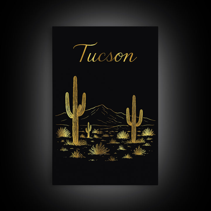 Tucson Arizona Travel Poster, Canvas Print, Black Gold Minimalist Art, Tucson Travel Art, Wall Decor, City Art Print, Travel Poster Set