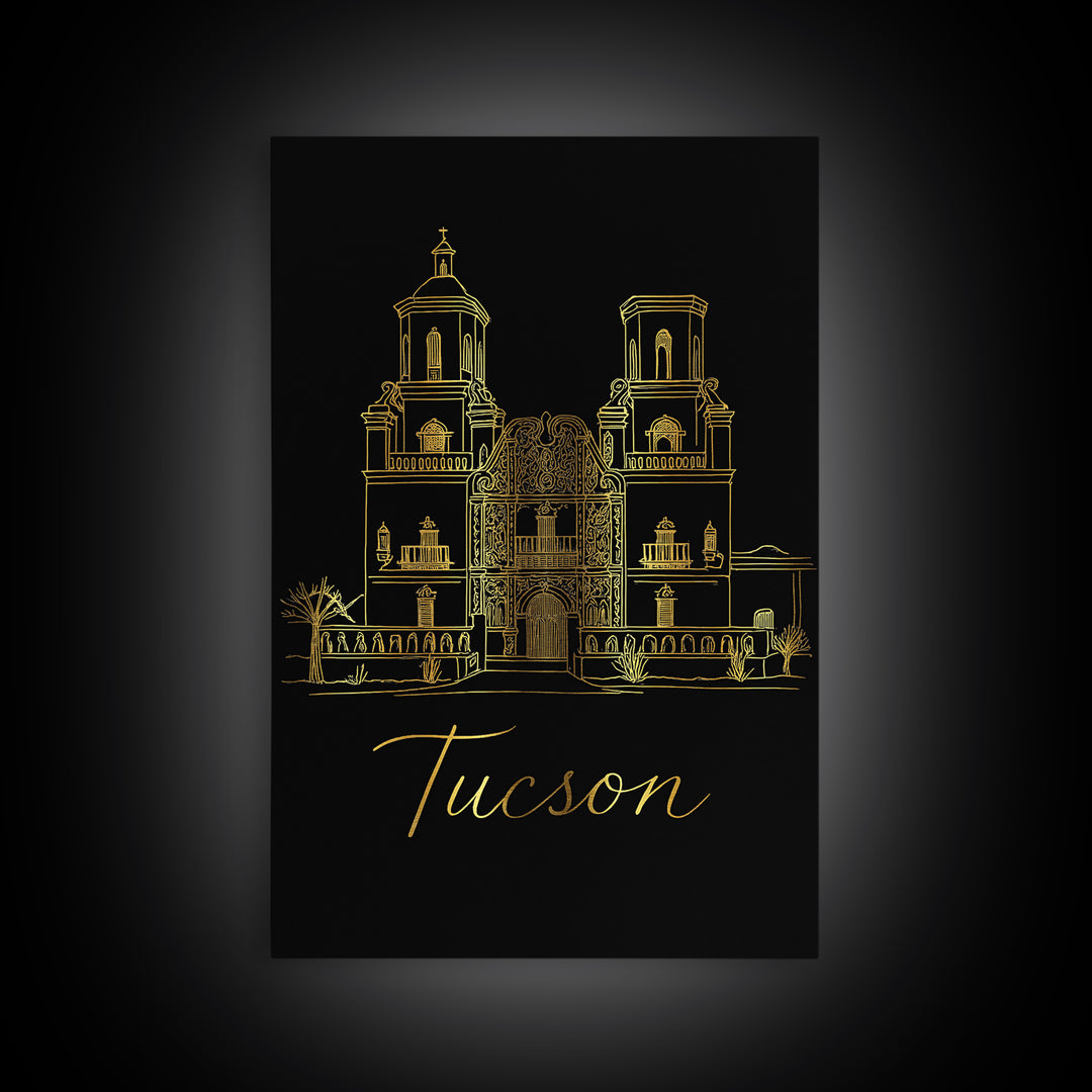 Tucson Travel Poster, Framed Canvas Print, Dark Minimalist Wall Art, Tucson City Art, Home Office Decor, Modern Wall Decor, City Poster